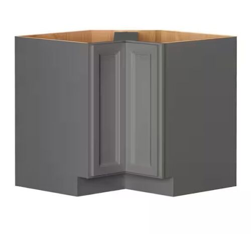 PELHAM & WHITE Keyport Shaker 36 in. W x 36 in. D x 34.5 in. H Plywood Ready To Assemble Lazy Susan Corner Kitchen Cabinet in Charcoal