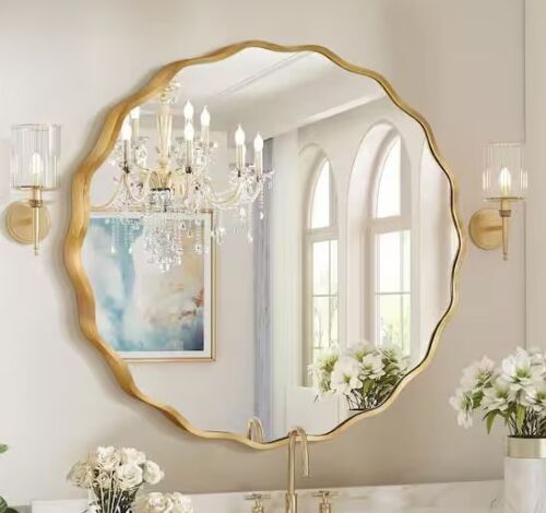 23.5 in. W x 23.5 in. H Round Gold Aluminum Alloy Framed Scalloped Wavy Wall Mirror