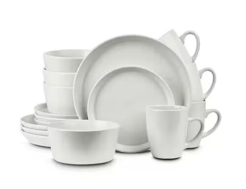 Stone Lain Albie 16-Piece White Dinnerware Set Stoneware (Service for Set for 4)