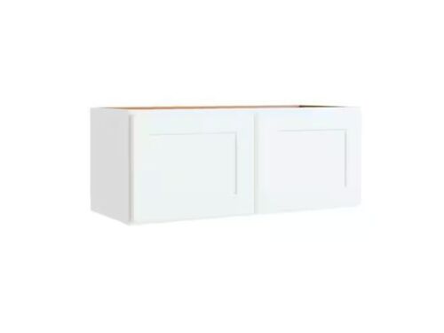 Hampton Bay Courtland 30 in. W x 12 in. D x 12 in. H Assembled Shaker Wall Bridge Kitchen Cabinet in Polar White - Corner Blemish