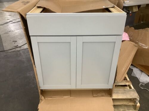 Hampton Bay Courtland 30 in. W x 24 in. D x 34.5 in. H Assembled Shaker Base Kitchen Cabinet in Sterling Gray - Back Right Damage