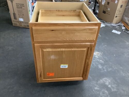 Hampton Bay Hampton 24 in. W x 24 in. D x 34.5 in. H Assembled Base Kitchen Cabinet in Medium Oak - Left Side Drawer Slide Sticking