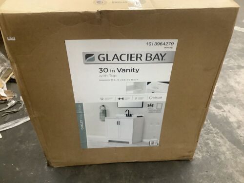Glacier Bay Oakley 31 in. Single Sink White Bath Vanity with White Cultured Marble Top - Broken Bottom Base Plate