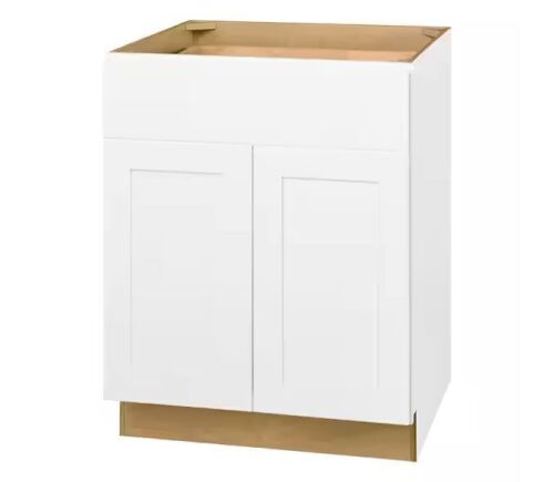 Hampton Bay Avondale 27 in. W x 24 in. D x 34.5 in. H Ready to Assemble Plywood Shaker Base Kitchen Cabinet in Alpine White