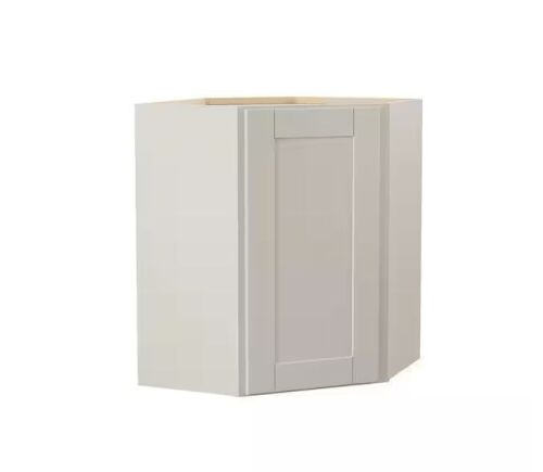 Hampton Bay Shaker 24 in. W x 12 in. D x 30 in. H Assembled Diagonal Corner Wall Kitchen Cabinet in Dove Gray
