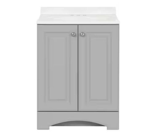 Glacier Bay 24 in. Single Sink Pearl Gray Bath Vanity with White Cultured Marble Top - Chipped Top