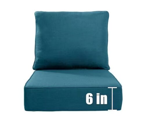 Pocassy 22 in. W x 24 in. D x 6 in. Thick Square 2-Piece Deep Seating Outdoor Lounge Chair Peacock Blue Cushion