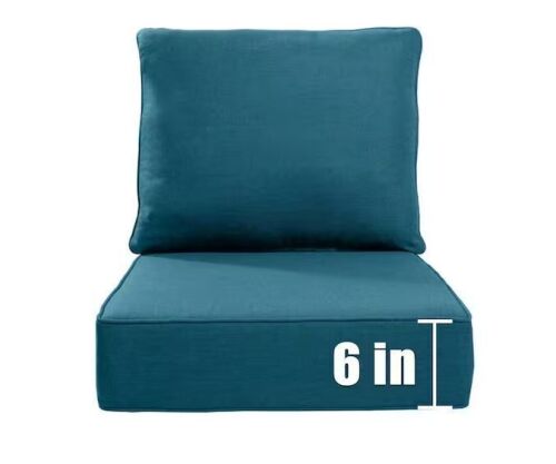 Pocassy 22 in. W x 24 in. D x 6 in. Thick Square 2-Piece Deep Seating Outdoor Lounge Chair Peacock Blue Cushion
