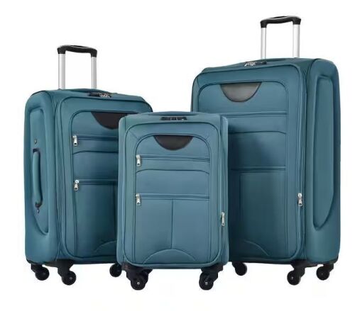 Merax Green Lightweight 3-Piece Expandable Polyester Softshell Spinner Luggage Set with TSA Lock and 2-External Pockets