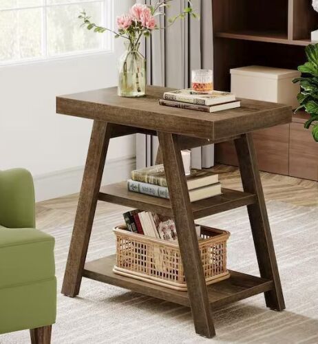 BYBLIGHT Kerlin 23.62 in. Rustic Brown Rectangular Wood End Table