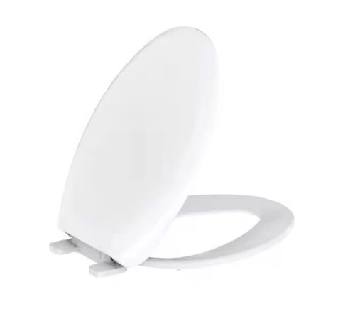 Gerber Elongated Soft Close Toilet Seat in White, Heavy-Duty Fade-Resistant Plastic