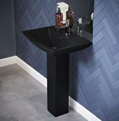 Swiss Madison Sublime Square Two-Piece Pedestal Sink in Matte Black