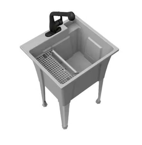 RUGGED TUB All in One 24 in. Freestanding Laundry/Utility Sink Granite with Black Faucet and Steel Legs