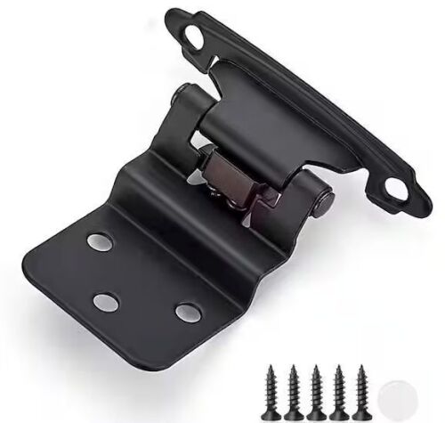 50-Pack 3/8 in. Inset Matte Black Self Closing Cabinet Hinges with Door Bumpers and Screws