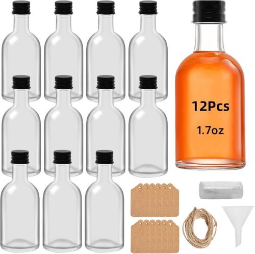 12pcs 1.7 OZ Mini Glass Liquor Bottles with Lids