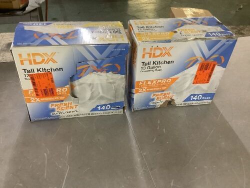 Lot of (2) HDX FlexPro 13 Gallon Fresh Scent Tall Kitchen Trash Bag (140-Count)