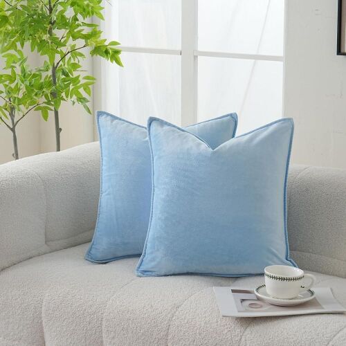 JIAHANNHA Velvet Light Blue Throw Pillow Covers 24x24 Inch, 2 Pack