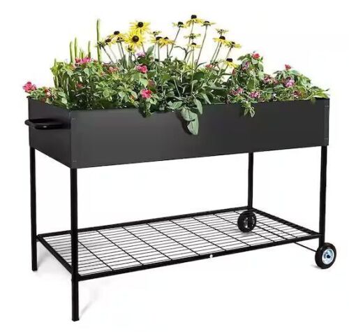 51 in. x 26.5 in. x 31 in. Movable Metal Raised Garden Bed with Legs Black