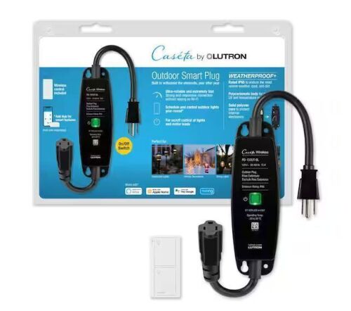 Lutron Caseta Weatherproof+ Outdoor Smart Plug with Pico Remote for Landscape/String Lights, 15A On/Off, Black