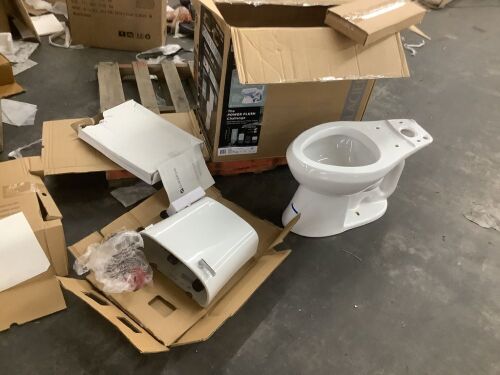 Glacier Bay Power Flush 12 inch Rough In Two-Piece 1.28 GPF Single Flush Elongated Toilet in White Seat Included - Unused