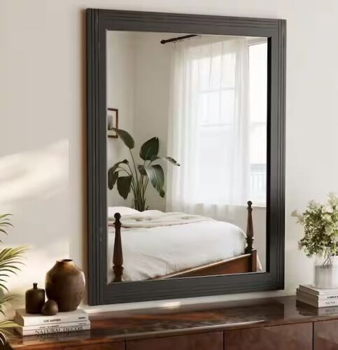 Antique Black 30 in. W x 40 in. H Rectangle Wood Framed Mirror