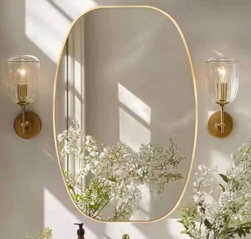 30 in. W x 40 in. H Gold Oval Wall Mounted Aluminum Alloy Framed Mirror