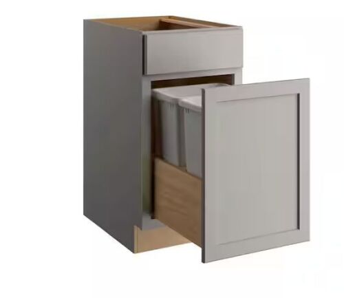 Hampton Bay Courtland 18 in. W x 24 in. D x 34.5 in. H Assembled Shaker Trash Can Kitchen Cabinet in Sterling Gray