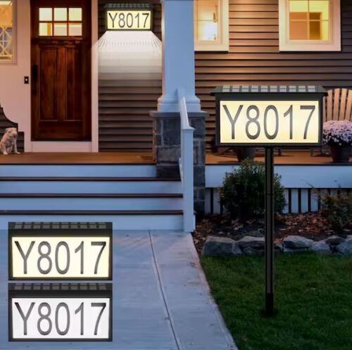 2-in-1 22 LEDs Black Plastic Solar Address Sign Plaque with Stakes and Wall Mount