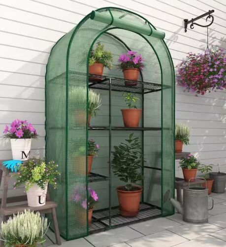 INMITOM 38.4 in. D x 16.8 in. W x 62.4 in. H 4-Tier Portable Greenhouse with Roll-Up Door and Durable PE Cover, Green