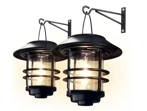 Angel Sar Black Waterproof Glass Solar Hanging Lantern Light, 2-Pack