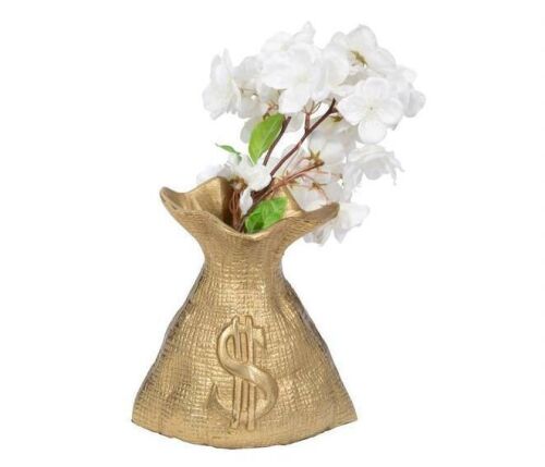 Liv & Skye Gold 6.75 in. x 7 in. Metal Textured Money Bag Figurine
