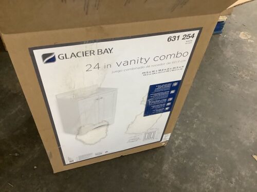 Glacier Bay 25 in. Single Sink White Bath Vanity with Cultured Marble Top - Cabinet Damaged