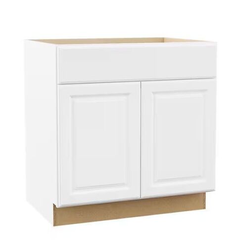 Hampton Bay Hampton 33 in. W x 24 in. D x 34.5 in. H Assembled Sink Base Kitchen Cabinet in Satin White