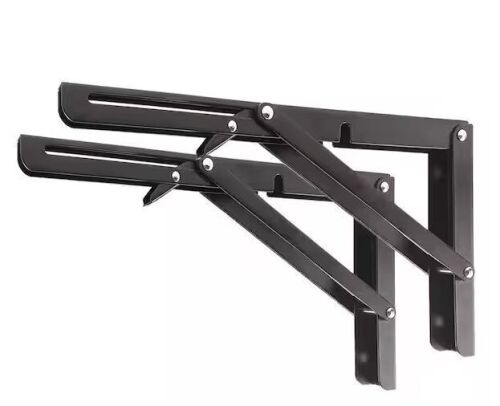18 in. Heavy-Duty Metal Folding Wall Mounted Space Saving Shelf Brackets for Bench Table, Black (4-Pack)