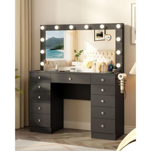 11 Drawers Vanity with Mirror and LED Lights