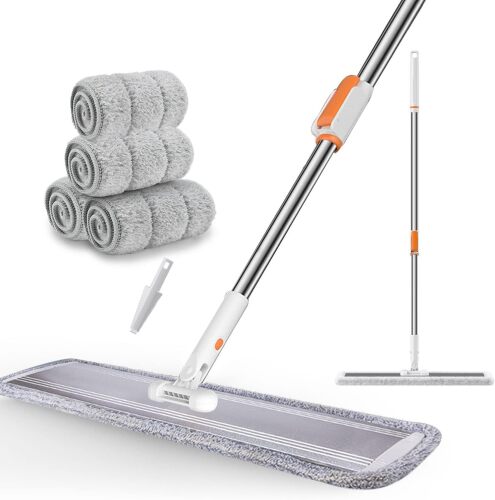 32-Inch Microfiber Flat Mop for Floor Cleaning - Commercial Wide Mop with 360° Rotation, Stainless Steel Handle & 4 Reusable Washable Pads - for Hardwood, Laminate, Tile, Dust and Wet Mopping