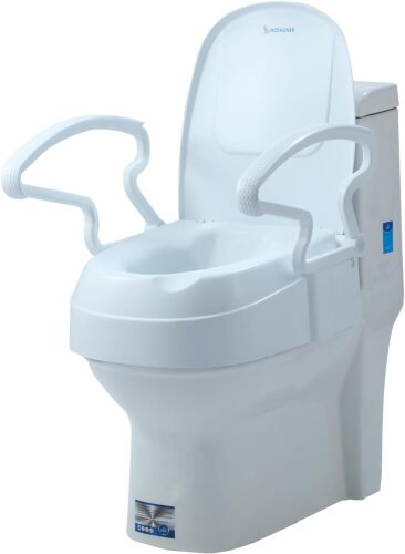 5.5 inches Raised Toilet Seat with Handles, Adjustable Height, Toilet Seat Risers for Seniors, Slip-Resistant, Supports 300lbs, Elevated Toilet Seats, Screw Lock, White