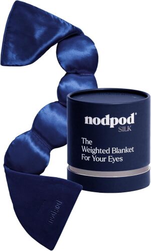 Nodpod Mineralized Silk Gentle Pressure Sleep Mask - Strap-Free, Light-Blocking Design for Sleep, Travel & Relaxation - Weighted Eye Pillow, Machine Washable (Sapphire)
