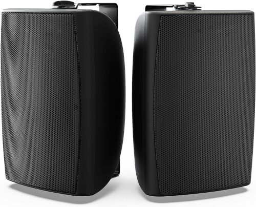 Herdio 8 Inch 600W Outdoor Bluetooth Speakers Waterproof with Powerful Bass, TWS Pairing Wall Mount Durable Loud Sound System | Ideal for Large Spaces: Commercial Areas, Spacious Backyards (Black)