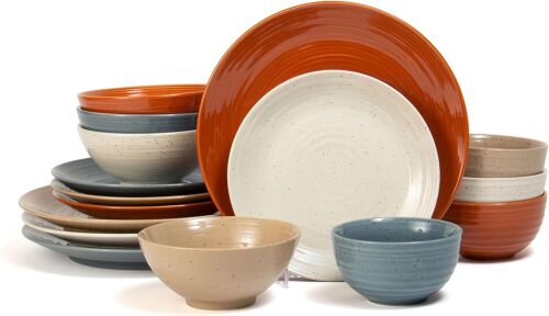 Siterra Painter's Palette 16-Piece Stoneware Dinnerware Set - Service for 4, Ceramic Plates and Bowls Sets, Chip Resistant, Rustic Dishware, Microwave & Dishwasher Safe Kitchen Dishes