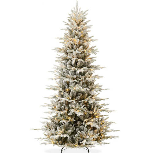 Pre-Lit Flocked Artificial Aspen Noble Fir Christmas Tree w/ Metal Stand 6ft