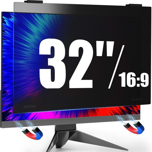 32 Inch Privacy Screen for Computer Monitor 16:9 Aspect Ratio,Magnetic Anti Glare Blue Light Hanging Private Protector Eye Care,32in Removable Anti Spy Filter Shield for Digital Workplaces