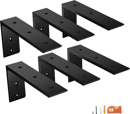 NEODROP 6-Pack 12 Inch Countertop Support Brackets, Heavy Duty L Brackets for Quartz/Wood/Laminate/Granite Countertops | 3/8" Thick Metal Steel | Frosted Black Powder Coated