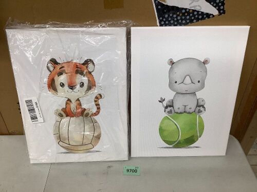 2-Pack Cute Animals Tiger and Rhino Prints for Bedroom, Home, Living Room 8x10 inch