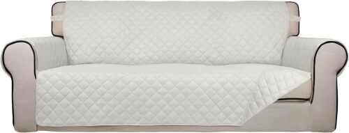 PureFit Reversible Quilted Sofa Cover, Water Resistant Slipcover Furniture Protector, Washable Couch Cover with Non Slip and Elastic Straps for Kids, Dogs, Pets (Oversized Sofa, Ivory/Ivory)