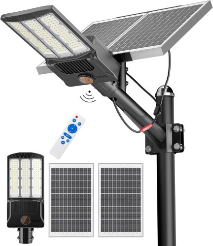 Solar Street Light Outdoor 750000LM Wide Angle Commercial Parking Lot Lights Dusk to Dawn 6500K Flood Security Light IP67 Lamp for Basketball Court, Yard, Road