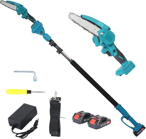 2 IN 1 Cordless 21V Brushless Pole Saw & Mini Chainsaw, 4.6-9.8ft Extendable Battery Pole Saw for Tree Trimming - 2 x 2.0Ah Battery Included
