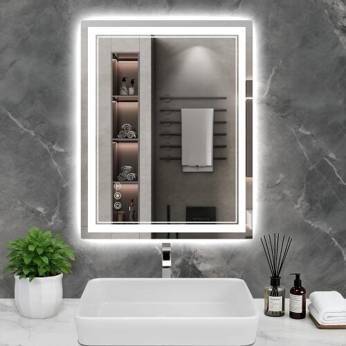 32x24 Inch LED Bathroom Mirror with Lights, 3 Colors Dimmable LED Vanity Mirror, Front and Back Lit, Anti-Fog, Memory Function, Shatterproof Tempered Glass, ETL Listed, Wall Mounted Makeup Mirror