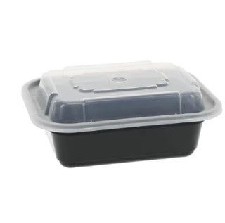 Take-Out Container Base & Lid Combo With Dome Lid 16 OZ PP Black Clear Rectangle 150/Case