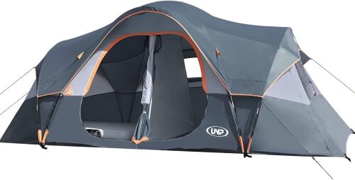 UNP Camping Tent 10-Person-Family Tents, Parties, Music Festival Tent, Big, Easy Up, 5 Large Mesh Windows, Double Layer, 2 Room, Waterproof, Weather Resistant